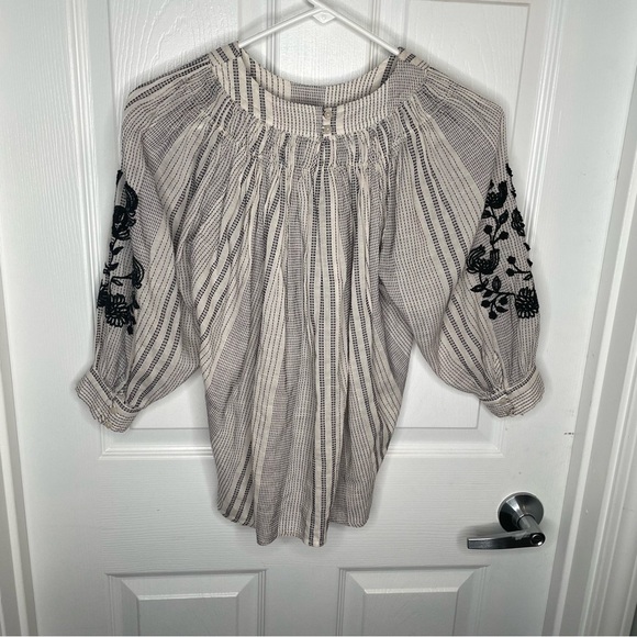 Zara Bohemian Embroidered Balloon Sleeve Blouse in Cream/Black Girl's 10 - Picture 2 of 11